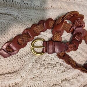 VTG Amiee Lynn Belt Brown Braided Leather Gold Buckle Womens Medium Excellent